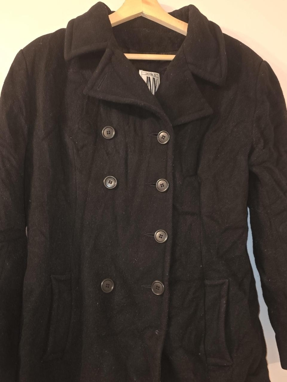 Classic Women's Double-Breasted Black Wool Coat